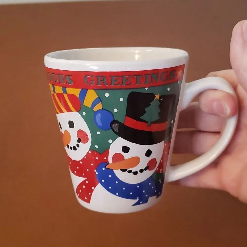 Adorable Vintage Ceramic Season's Greetings Snowman Coffee Hot Cocoa Mug
